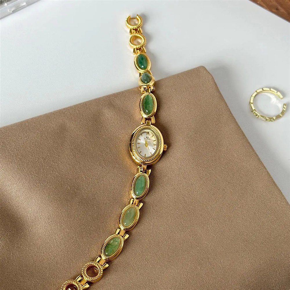 Jewelry Watches Vintage - Women's Gold Watch Vintage Brown Jade