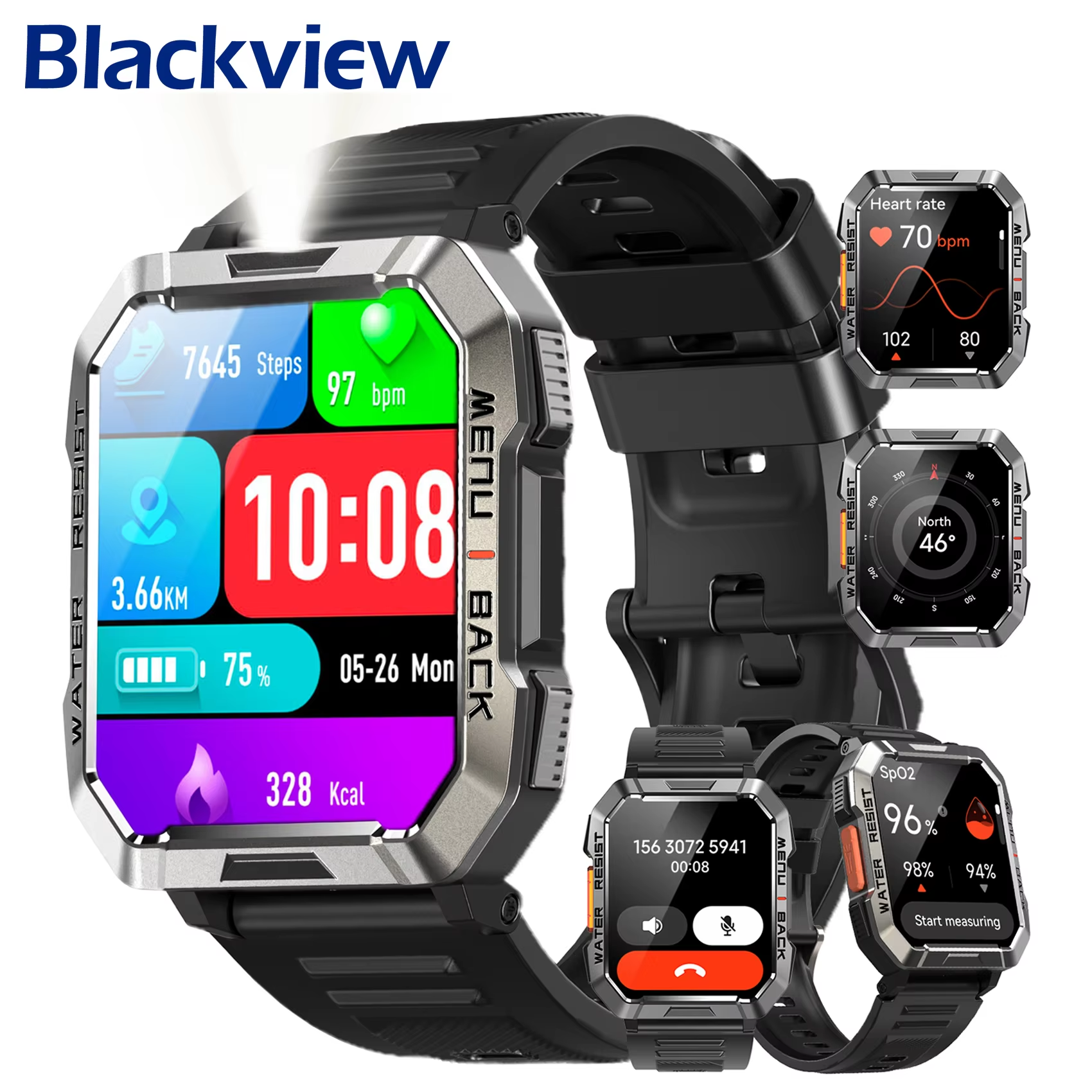 Italian Jewelry Watches - Blackview W60 Waterproof Smartwatch with Emergency