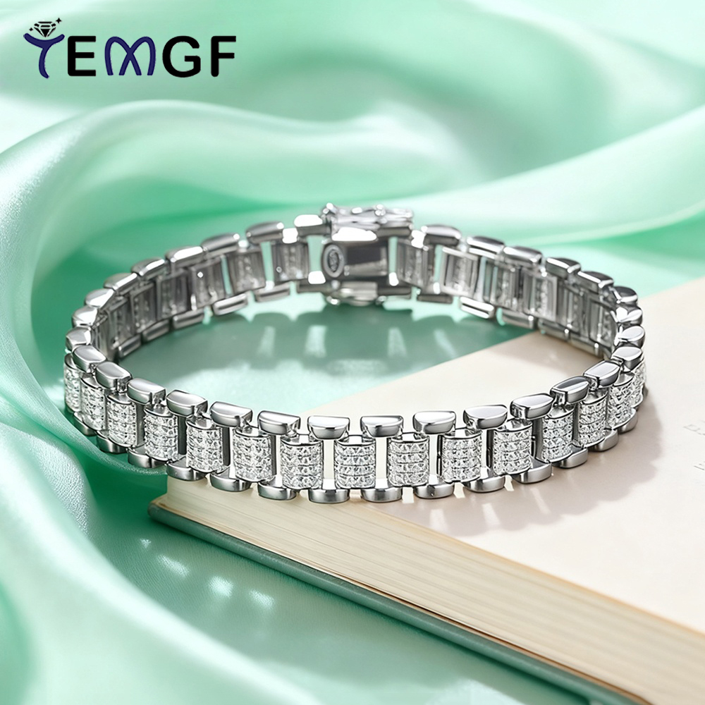 Fine Jewelry Watches Women - TEMGF Full Moissanite Bracelet 8mm Width
