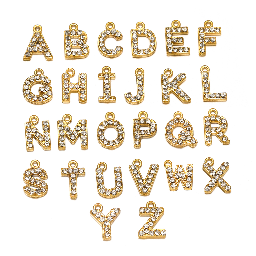 Drop Earrings - 5pcs Stainless Steel Gold Rhinestone Letters