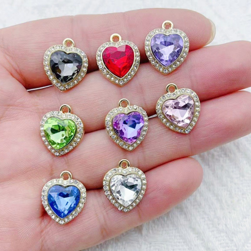 10pcs heart-shaped inlaid colo - Drop Earrings のレビューと価格